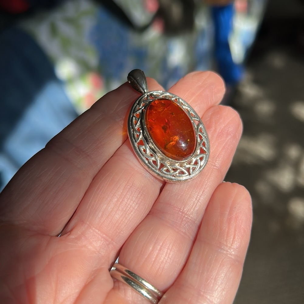 Amber pendant set in sterling, made in Ireland
